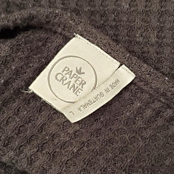 PAPER CRANE Black Waffle Knit Top with Tie Front | Button Front - Picture 4 of 5